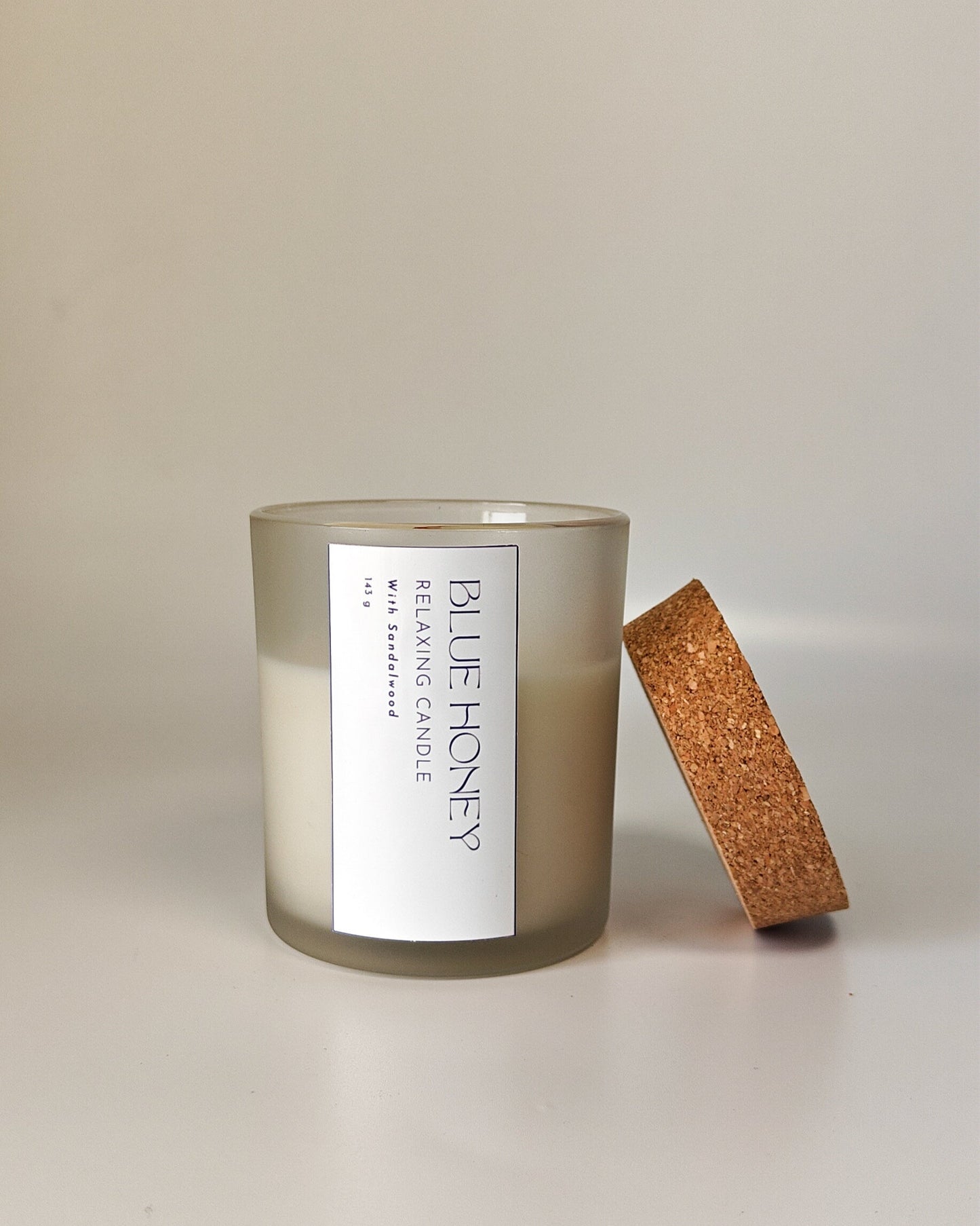 Blue & White Frosted Soy Wax Candle – 24 Scents, Cork Lid Jar