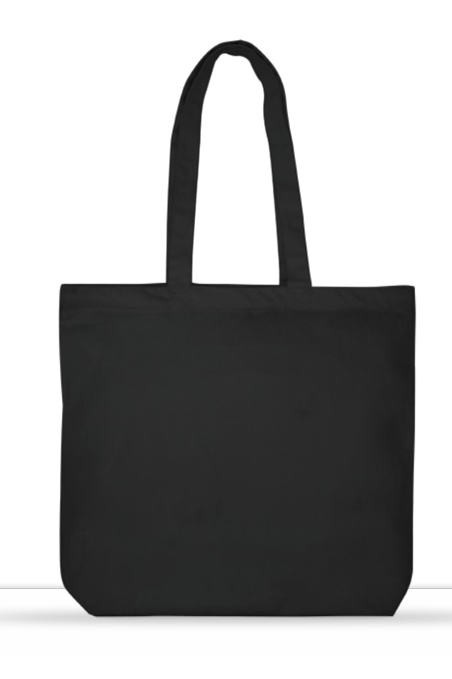 back of black large tote bag with minimalist wave design