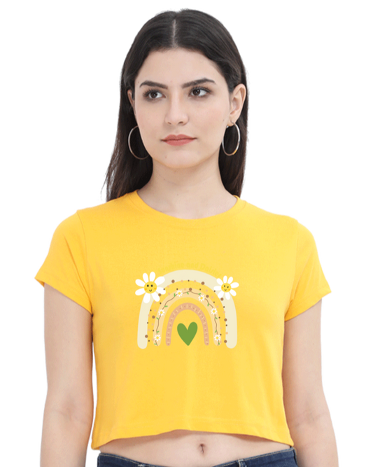 an Indian model female wearing Sunshine and Daisies Crop Tee yellow