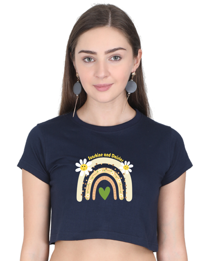 an Indian model female wearing Sunshine and Daisies Crop Tee navy