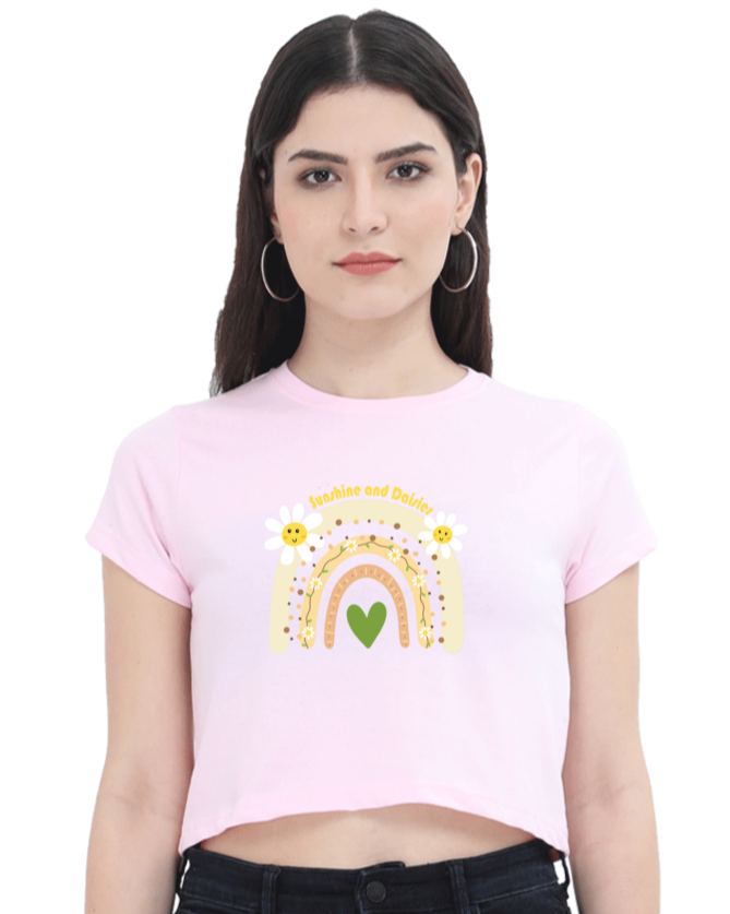 an Indian model female wearing Sunshine and Daisies Crop Tee pink