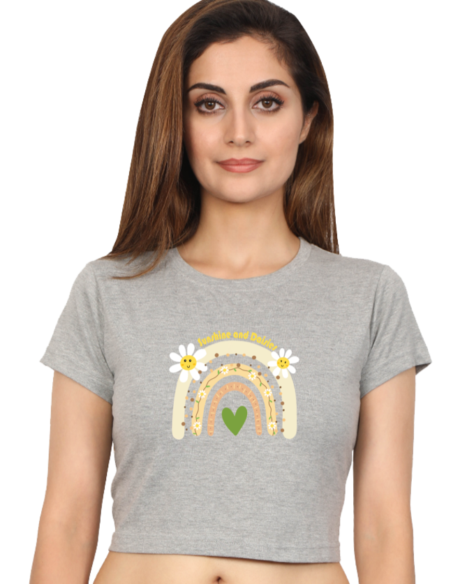 an Indian model female wearing Sunshine and Daisies Crop Tee grey