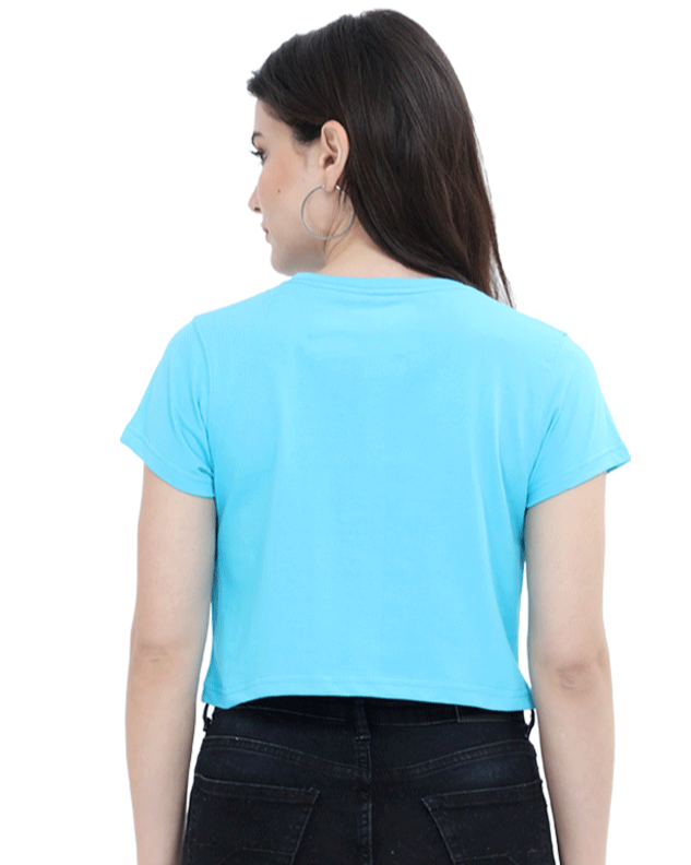 an Indian model female wearing Sunshine and Daisies Crop Tee sky blue