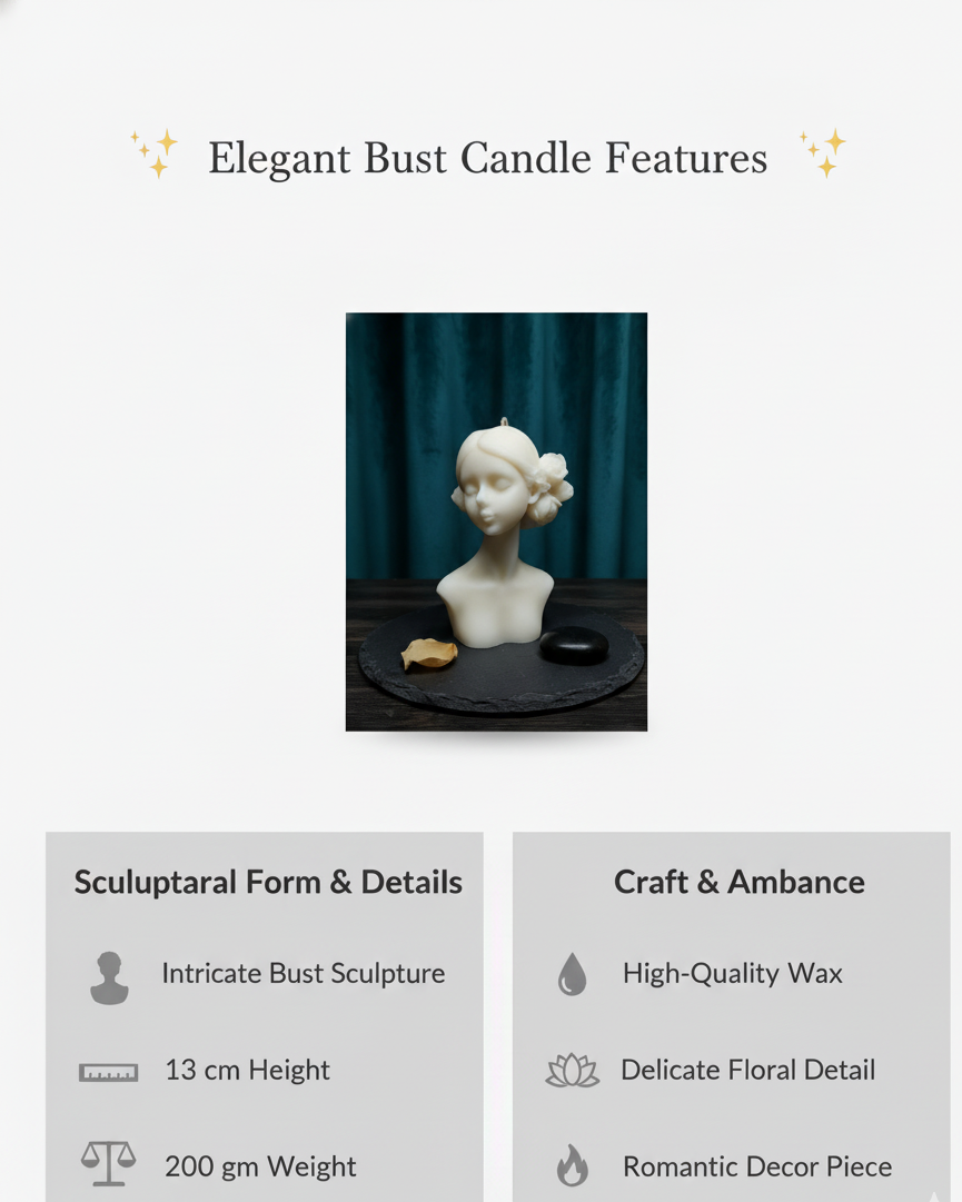 Elegant bust candle with decorative elements on a white background