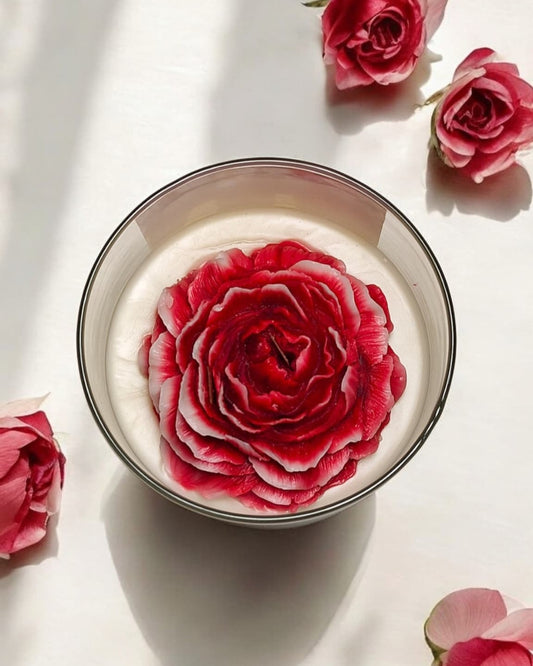 Peony Bloom | 550g Premium Soy Wax Candle with Handcrafted Peony Flower Design