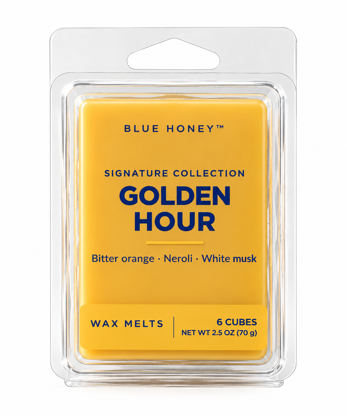 Blue Honey Golden Hour scented wax melts, 6 cubes in a clamshell, Signature Collection