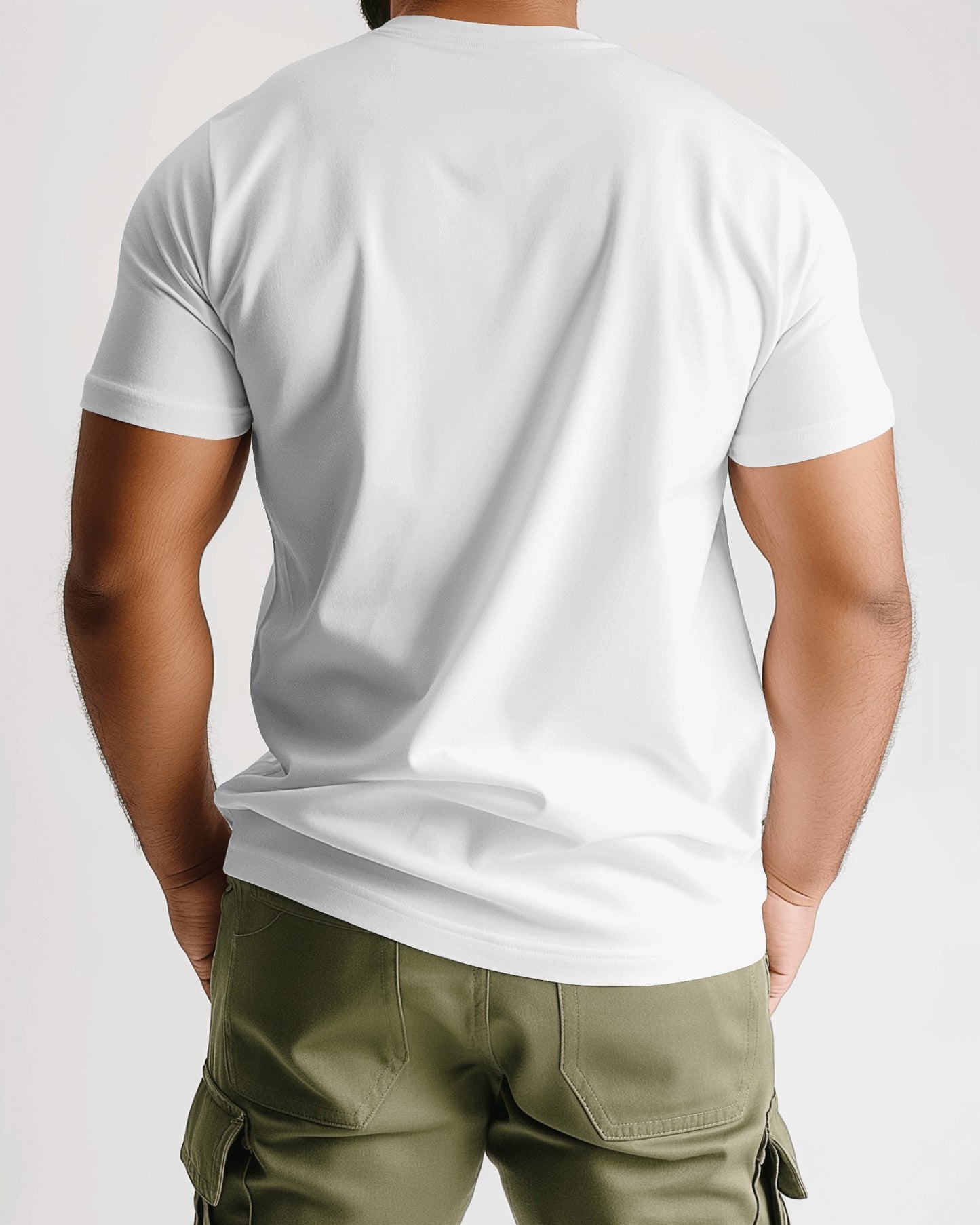 back view of a male model wearing tshirt white