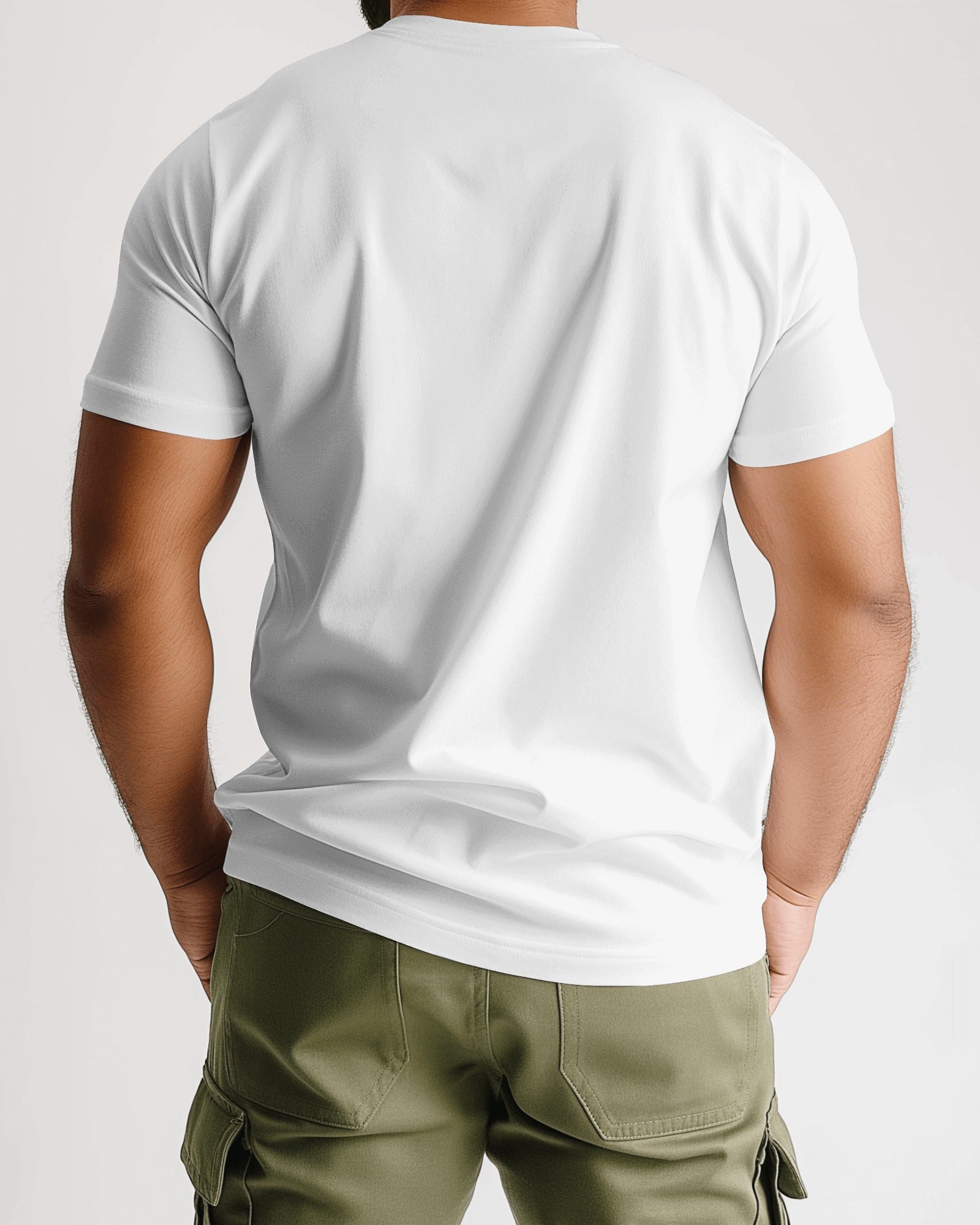 back view of a male model wearing tshirt white