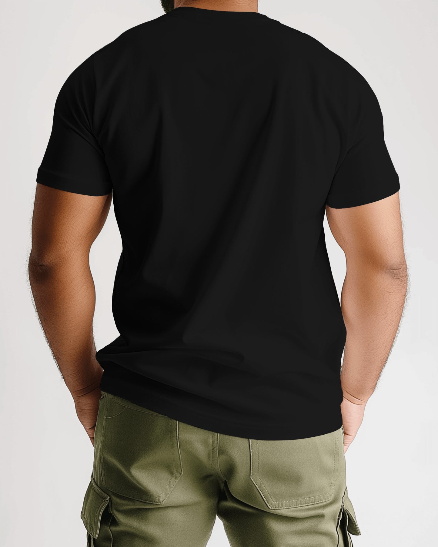 back view of a male model wearing tshirt black