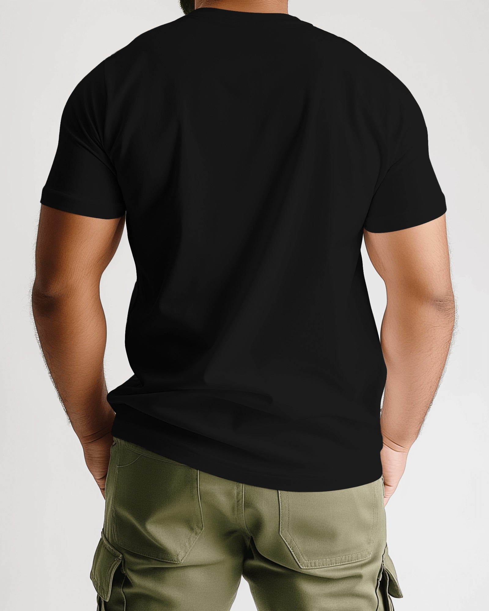 back view of a male model wearing tshirt black