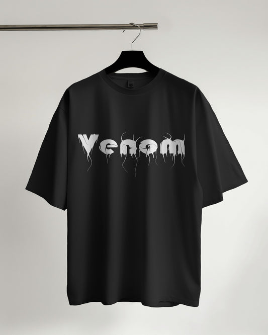 oversized black color Venom tshirt on a hanger