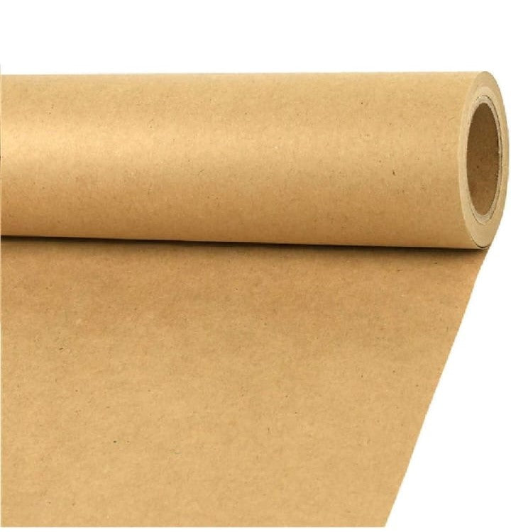 A roll of brown kraft paper gift wrap, perfect for all your packaging and crafting needs.