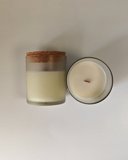 Blue & White Frosted Soy Wax Candle – 24 Scents, Cork Lid Jar