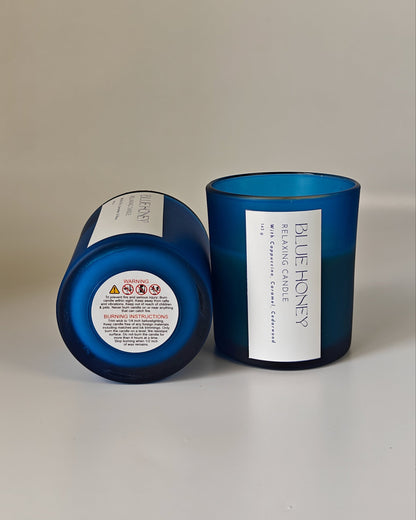 Blue & White Frosted Soy Wax Candle – 24 Scents, Cork Lid Jar