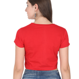 Back view of a red Sunshine and Daisies crop tee, a cute and trendy top for everyday style.