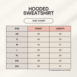 Size chart for the King Movie's Bleeding Crown Unisex Hoodie featuring chest and length measurements.