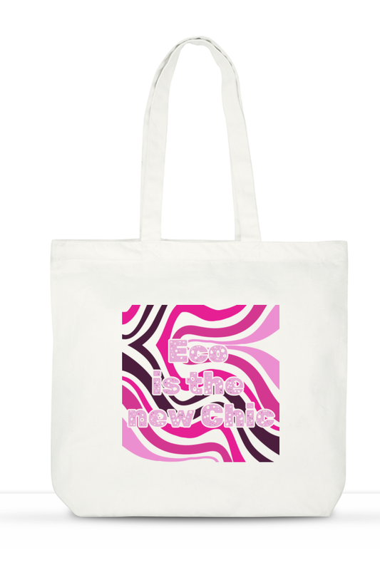 White Tote Bag with "Eco is the New Chic" Retro Design (Large)