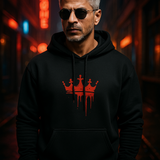 Black unisex hoodie featuring the bleeding crown from King Movie, worn by Shah Rukh Khan.