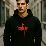 Black unisex hoodie featuring the bleeding crown graphic from the movie King, worn by Shah Rukh Khan.