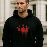 Black unisex hoodie featuring Shah Rukh Khan's 'King' movie bleeding crown graphic on the front.