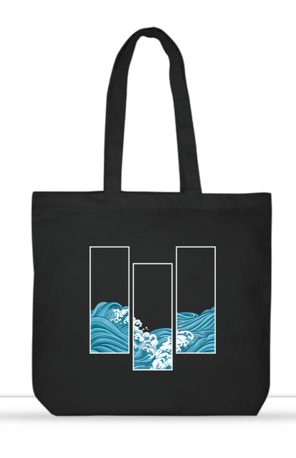 Black Tote Bag with Minimalist Wave Design (Large)