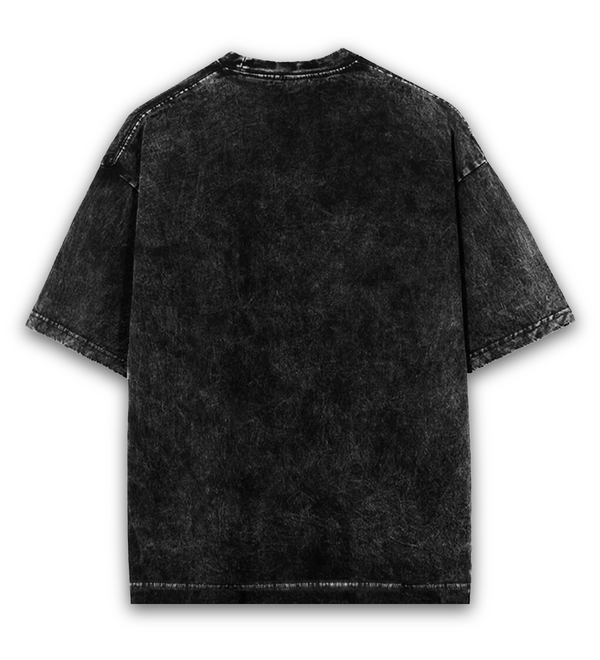 Back view of a black acid wash unisex t-shirt, part of the 'Explore Your Style' collection.