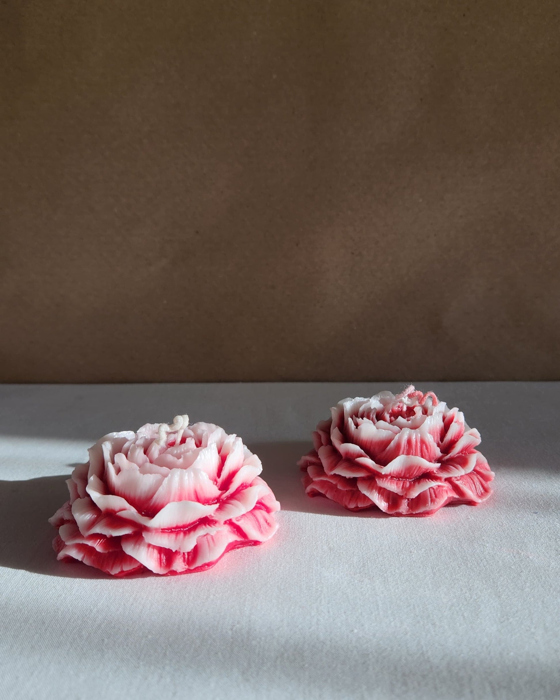 2 red peony flower soy wax candles