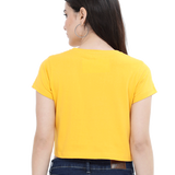 Back view of a yellow Sunshine and Daisies crop tee made of cotton, perfect for casual everyday style.