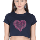 Navy blue crop top with a pink XOXO heart graphic on the front.