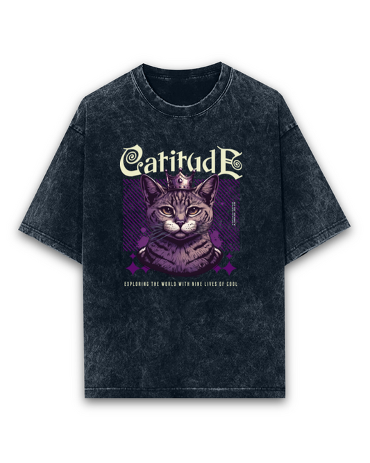 Unisex "Catitude" Oversized Acid-Wash T-Shirt – Bold & Cool Cat Graphic Tee