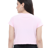 Back view of a pink Sunshine and Daisies crop tee with a daisy print, perfect for casual everyday style.
