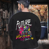 Back view of a black unisex sweatshirt with 'Future Virtual Streetwear' graphic design.