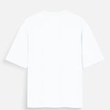 Back view of a white Dream Big, Live Hard Unisex Oversized Standard T-Shirt.