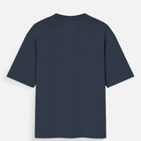Back view of a navy blue Dream Big, Live Hard unisex oversized standard t-shirt.