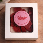 Bulgarian Rose heart-shaped wax melts in a white gift box, perfect for Valentine's aromatherapy.