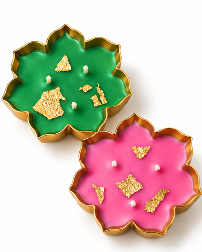 Gold Leaf Lotus Urli Candles, Set of 2