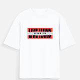 White unisex oversized standard t-shirt with 'Dream Big, Live Hard' graphic print on the front.