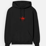 Black unisex hoodie featuring Shah Rukh Khan's bleeding crown graphic on the front.