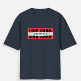 Navy blue unisex oversized t-shirt with 'Dream Big, Live Hard' graphic print on the front.