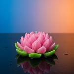 The Purity Lotus Candle in pink, a handmade scented candle shaped like a lotus flower.