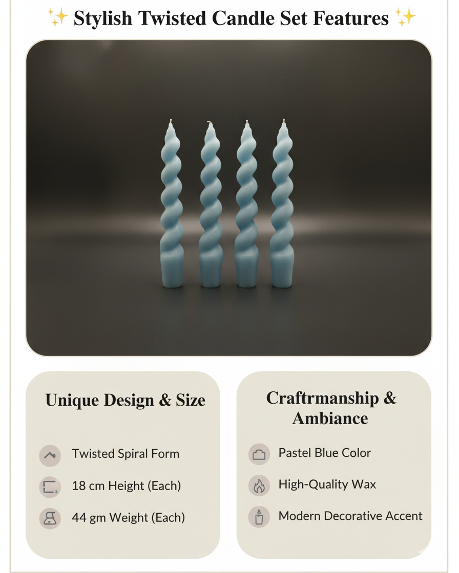 Stylish twisted candle set with pastel blue color on a dark background