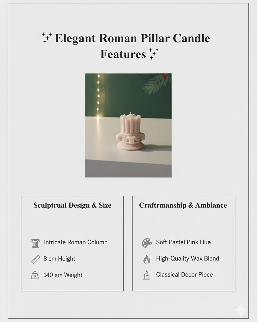 Elegant Roman pillar candle with decorative elements on a light background