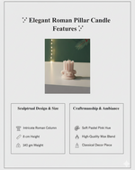 A mini pink Corinthian pillar candle with intricate details, perfect for classical decor.