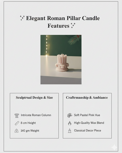 Elegant Roman pillar candle with decorative elements on a light background