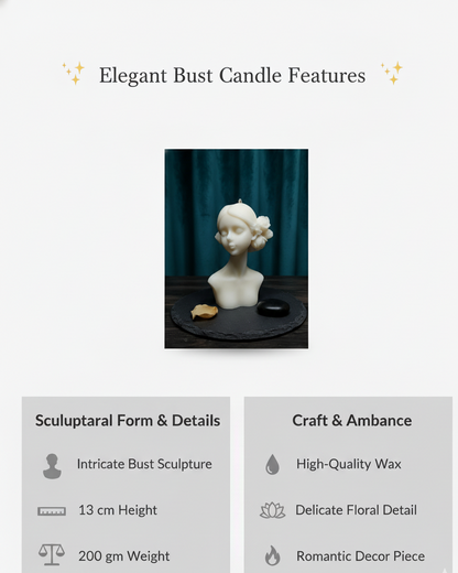 Elegant bust candle with decorative elements on a white background