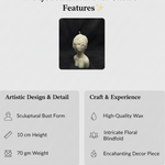 A white mystical floral bust candle with intricate floral blindfold, showcasing its artistic design and high-quality wax.