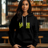 Black unisex hoodie featuring a 'Lurk Cat' graphic design on the front, perfect for cat lovers.