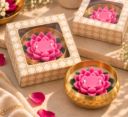 Pink Lotus Hammered Urli Candle, 120 g
