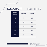 Size chart for the Virtual Streetwear Graphic Oversized Unisex Sweatshirt, showing length and chest measurements for sizes S to XXL.