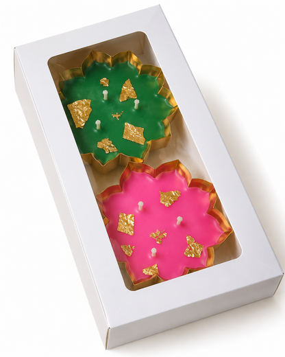 Gold Leaf Lotus Urli Candles, Set of 2